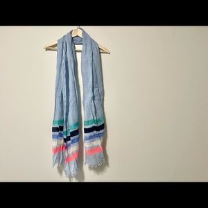 Light Blue Scarf with Colorful Strips